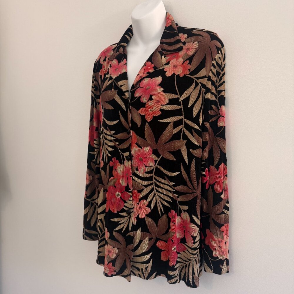 Dressbarn Y2K Black Coral Floral Slinky Blouse | M - Picture 5 of 10